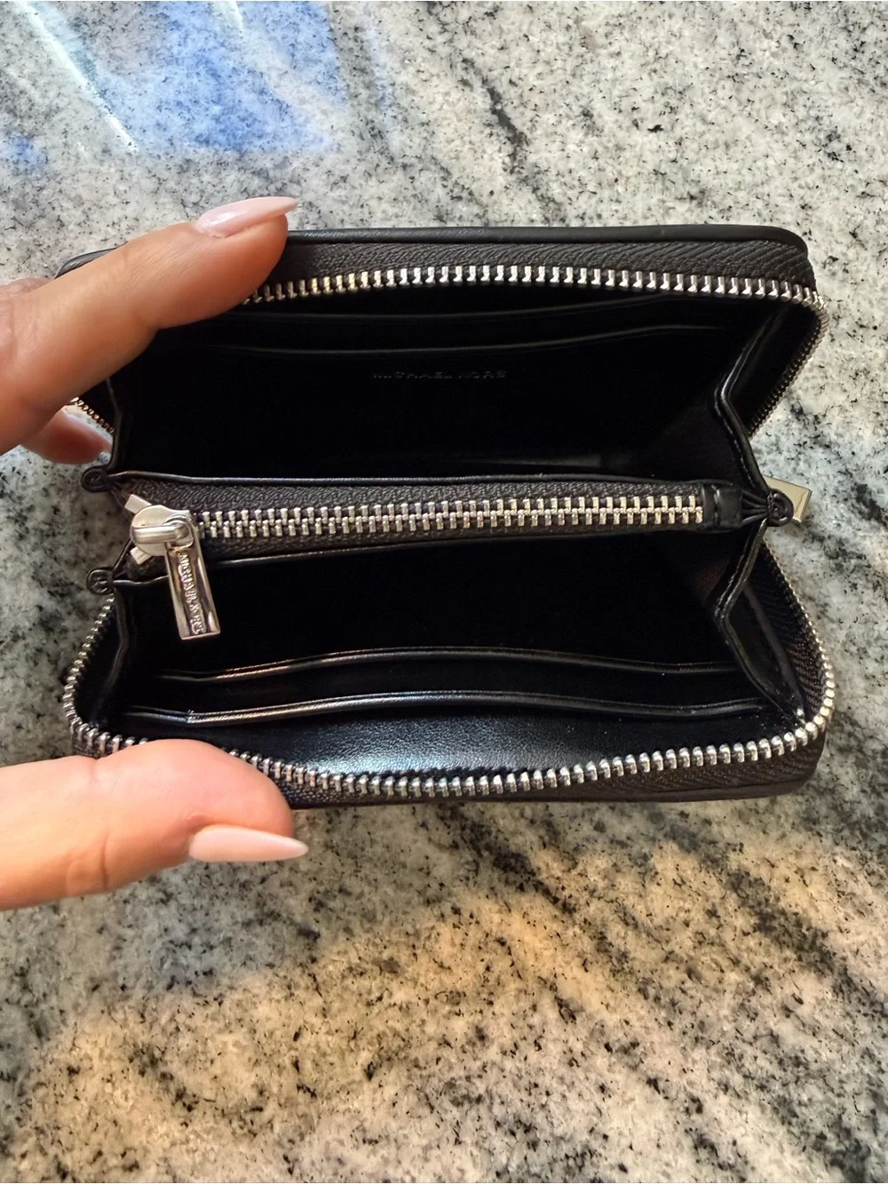 Michael Kors Black and White Monogram Zip Card Holder